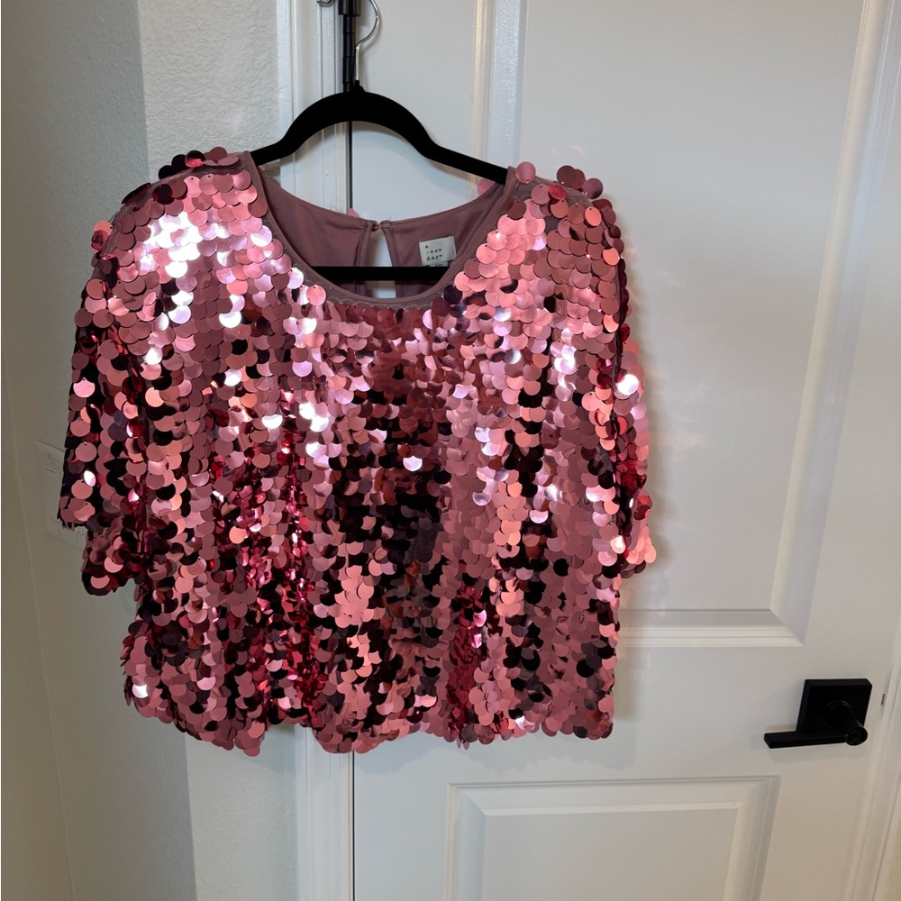 a new day Pink Sequin Blouse